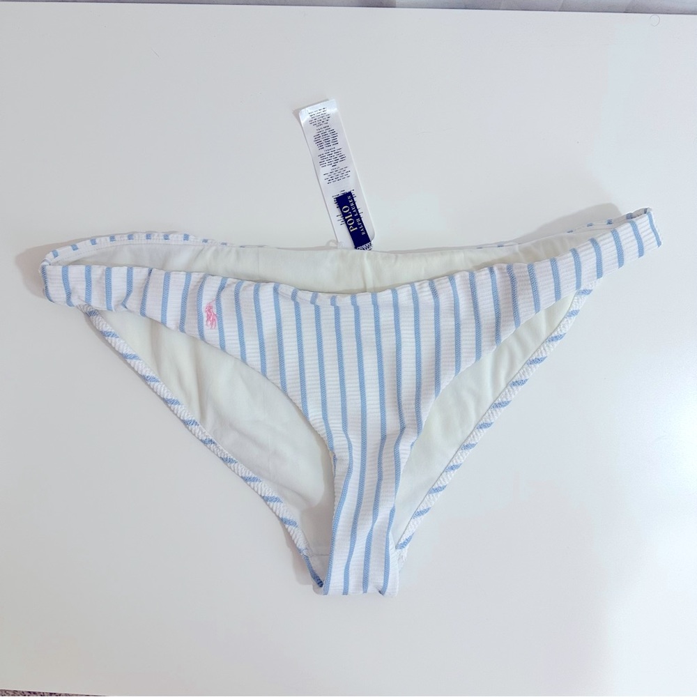 Polo Ralph Lauren White & Blue Ribbed Texture Bikini Bottom XXL